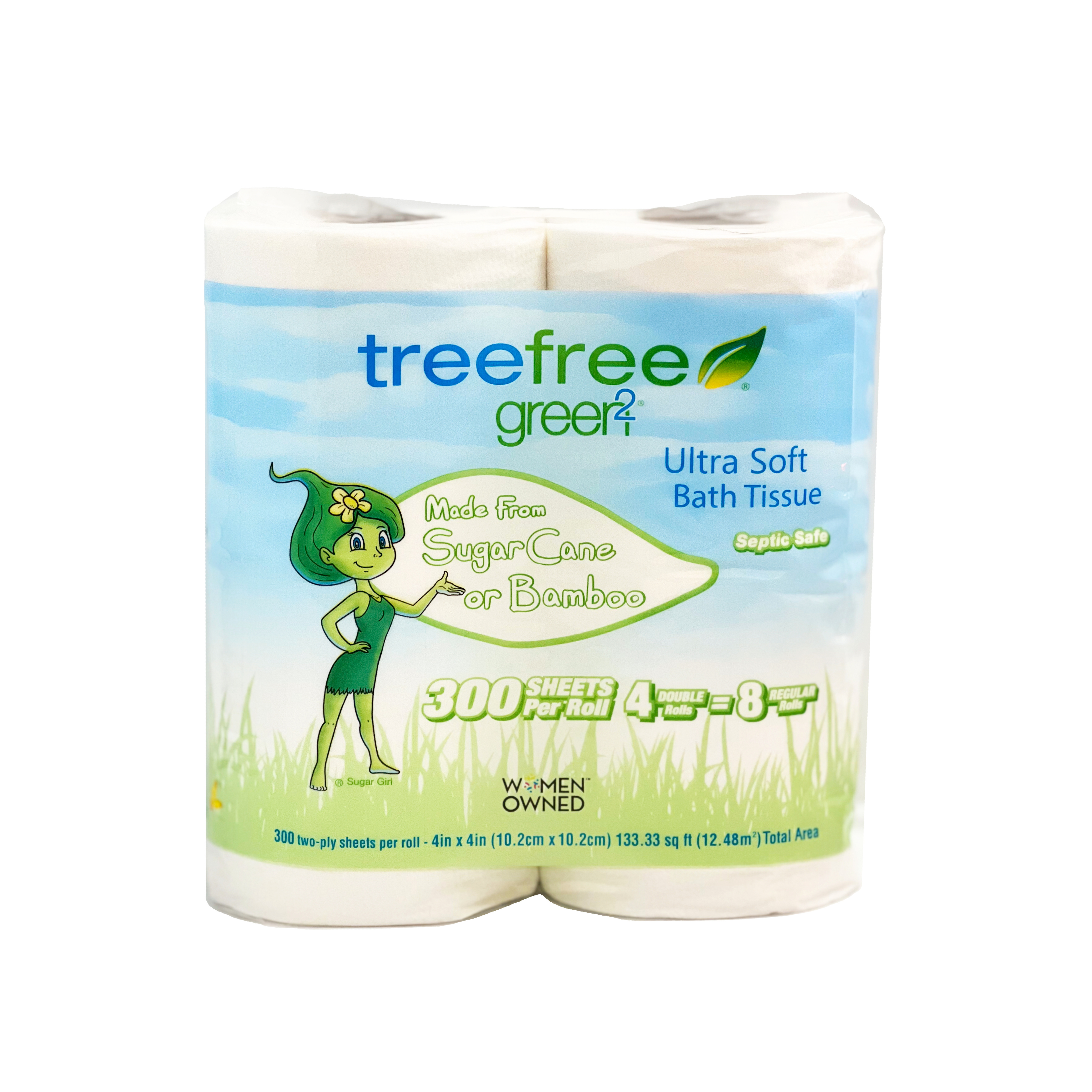 Tree Free Green Toilet Paper 4=8 Rolls 300Sheets